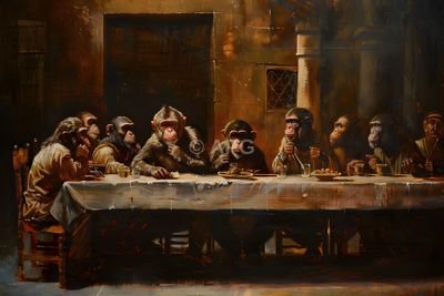 Die Affen beim letzten Abendmahl (Künstlerische Interpretation)